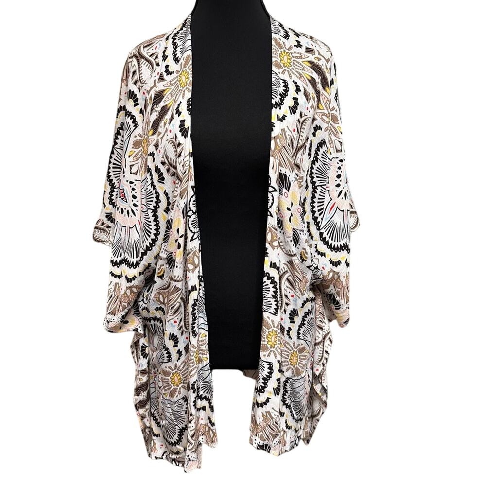 Chico's Women's S/M Bold Ruana Open Front Kimono Geometric Lightweight Layering